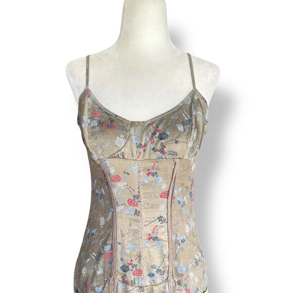 Vintage 90s Transit Par-Such Silk Floral Corset Slip Dress Midi Italy Pockets - Picture 3 of 13
